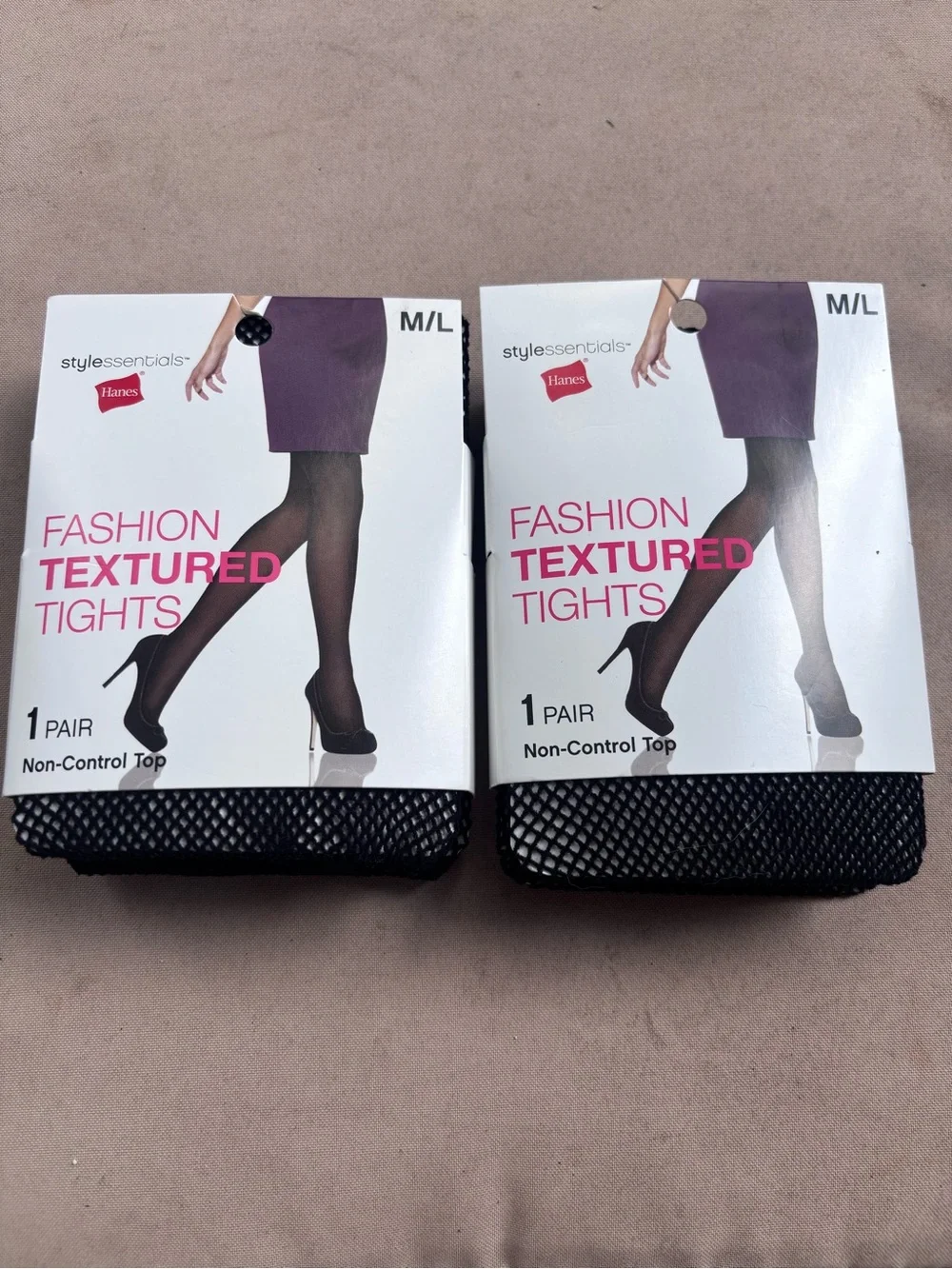 Hanes Black Fishnet Textured Tights Lot of 2 M/L New